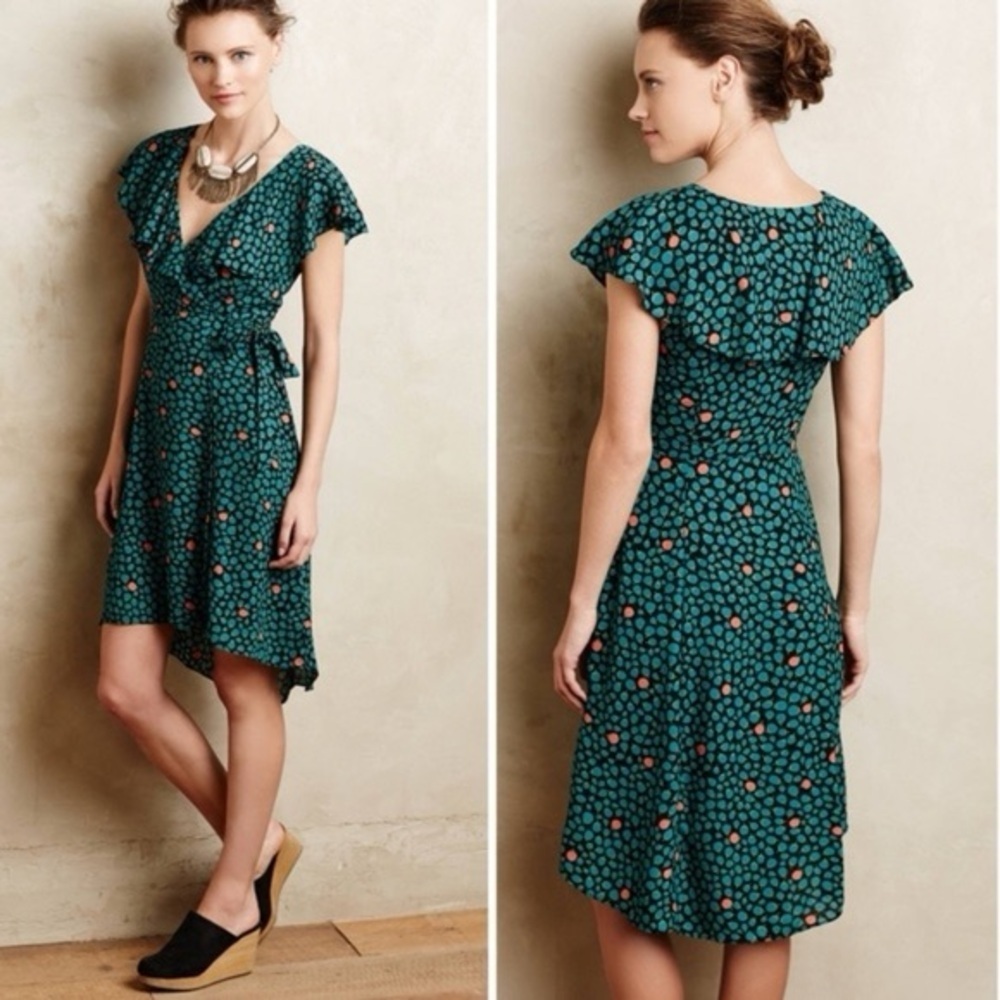 Anthropologie HD in Paris Asymmetrical Dress in Teal and Black